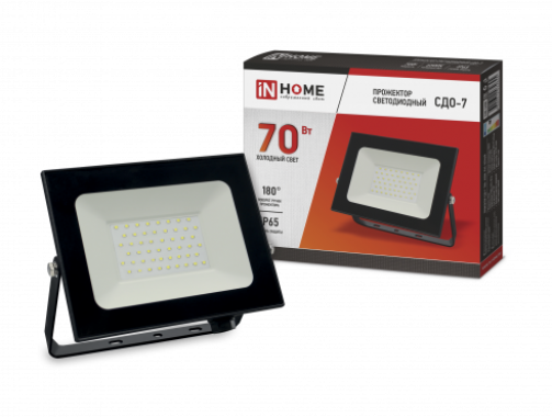 Прожектор светодиодный СДО-7 70Вт 230В 6500К IP65 черный IN HOME