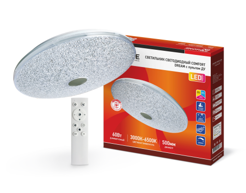 Светильник светодиодный COMFORT DREAM 60Вт 230В 3000-6500K 4800Лм 500x90мм с пультом ДУ IN HOME