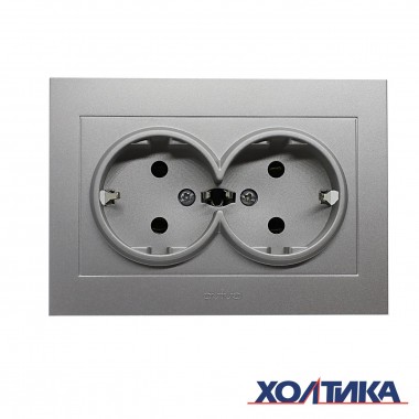 РОЗЕТКА ДВОЙНАЯ С ЗАЗЕМЛЕНИЕМ (СЕРЕБРИСТЫЙ ЦВЕТ) GRANO