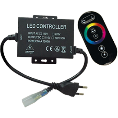 Контроллер Ecola LED strip RGB RF controller (IP20) 1500W 6,6A для ленты 220V 16x8 IP68 с кольцевым сенсорным черным радиопультом/RFB615KSB/