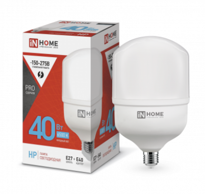 Лампа светодиодная LED-HP-PRO 40Вт 230В Е27 с адаптером E40 6500К 3800Лм IN HOME