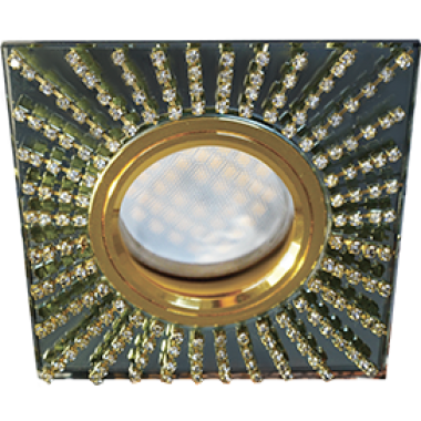 Светильник встраиваемый Ecola MR16 DL1659 GU5.3 Glass Стекло Квадрат с прозр.стразами (оправа золото)/фон черный./центр.часть золото 30x95x95 /FP16SGECB/