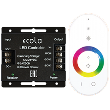Контроллер Ecola LED strip RGB RF controller 24A 288W 12V (576W 24V) с кольцевым сенсорным белым радиопультом /RFC24WESB/