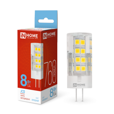 Лампа светодиодная LED-JCD 8Вт 230В G4 6500К 760Лм IN HOME