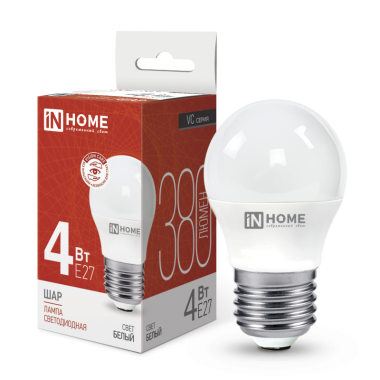 Лампа светодиодная LED-ШАР-VC 4Вт 230В Е27 4000К 380Лм IN HOME