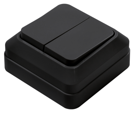 Выключатель двухклавишный BOLLETO черный накладной 7023B IN HOME