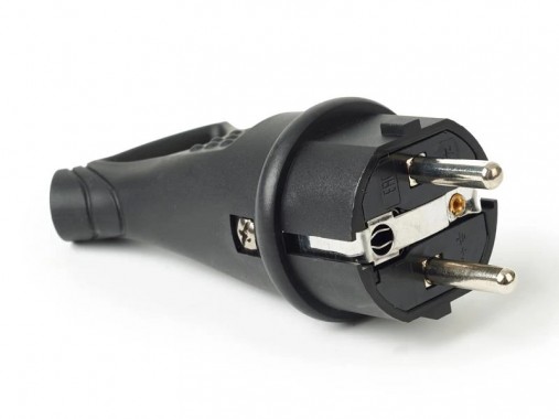 Вилка угловая каучуковая с ушком 2Р+РЕ 16А 250В IP44 HLT