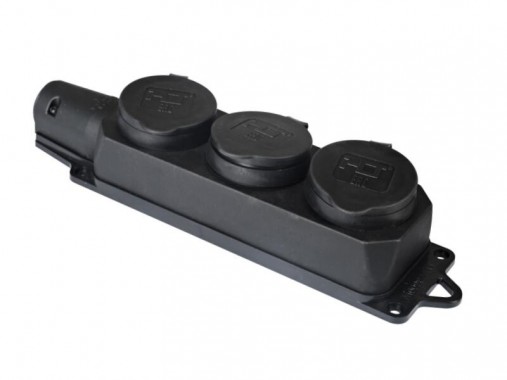 Розетка трехместная с заглушками каучук 2Р+РЕ 16А 250В IP44 HLT