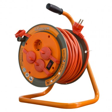 Удлинитель силовой на катушке GLANZEN 4 гн. ПВС 3х1,5 IP44