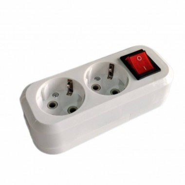 Колодка розеточная LEEK LE SOB 2-х местная,  16А, с заземлением, с выключателем