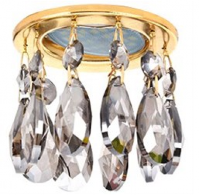 Светильник встраиваемый Ecola MR16 CR1006 GU5.3 Glass Стекло Круг с каплевидными хруст. на прямом подвесе тонированный/золото 84x100 /FF16RVECB/