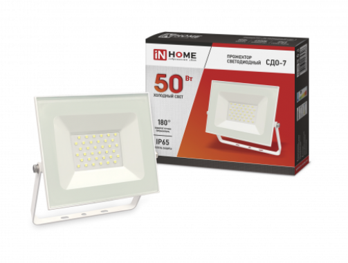 Прожектор светодиодный СДО-7 50Вт 230В 6500К IP65 белый IN HOME