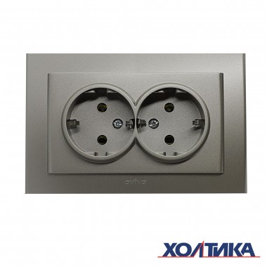 РОЗЕТКА ДВОЙНАЯ С ЗАЗЕМЛЕНИЕМ (АНТРАЦИТ ЦВЕТ) MINA