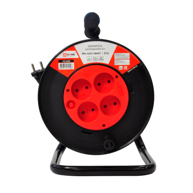 Удлинитель на катушке RN4-0620-SMART с т/з 4-х местн без заземляющего контакта 6А 20м  8742 IN HOME