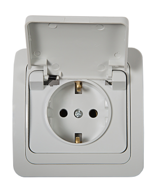 Розетка одинарная с з/к с крышкой CLASSICO  белая 2114