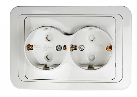 Розетка двойная с заземлением со шторкой CLASSICO белая 2128x IN HOME
