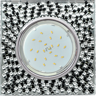 Светильник встраиваемый Ecola GX53 H4 5320 Glass Квадрат с прозр черной мозаикой фон зерк/центр часть хром 40x123x123 (к+) /FU53SGECB/