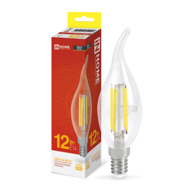 Лампа светодиодная LED-СВЕЧА НА ВЕТРУ-deco 12Вт 230В Е14 3000К 1350Лм прозрачная IN HOME