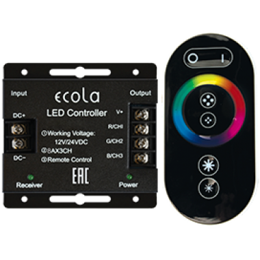 Контроллер Ecola LED strip RGB RF  controller 24A 288W 12V (576W 24V) с кольцевым сенсорным черным радиопультом /RFC24BESB/