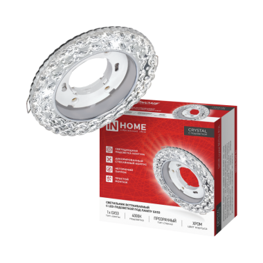 Светильник встраиваемый GX53R-crystal ВОЛНЫ-R12L с подсветкой 4К под GX53 Прозрачный/Хром IN HOME