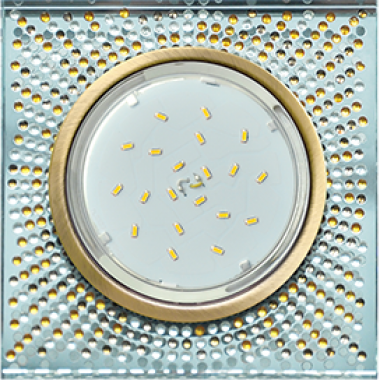 Светильник встраиваемый Ecola GX53 H4 5320 Glass Квадрат с прозр янтарной мозаикой фон зерк/центр часть черненая бронза 40x123x123 (к+) /FQ53SGECB/