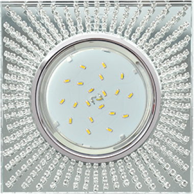 Светильник встраиваемый Ecola GX53 H4 5352 Glass Квадрат с прозр стразами (оправа хром) фон зерк/центр часть хром 40x123x123 (к+) /FW53SGECB/