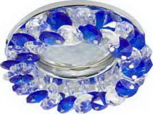 Светильник встраиваемый Ecola Light MR16 CD4141 GU5.3 круглый с хрусталиками прозрачный и голубой/хром 50x90 (кd74) /FL1617EFY/
