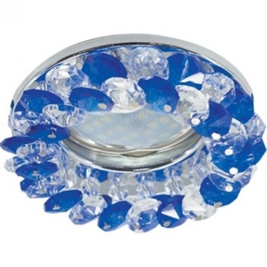 Светильник встраиваемый Ecola Light MR16 CD4141 GU5.3 круглый с хрусталиками прозрачный и голубой/хром 50x90 (кd74) /FL1617EFY/