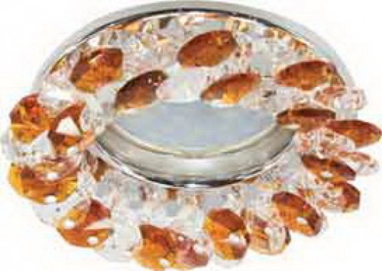 Светильник встраиваемый Ecola Light MR16 CD4141 GU5.3 круглый с хрусталиками прозрачный и янтарь/хром 50x90 (кd74) /FO1617EFY/