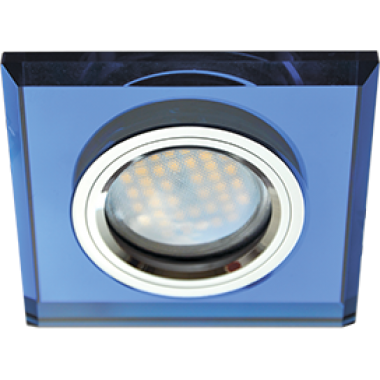 Светильник встраиваемый Ecola MR16 DL1651 GU5.3 Glass Стекло Квадрат скошенный край голубой/хром 25x90x90 (кd74) /FL1651EFF/