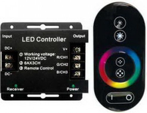 Контроллер Ecola LED strip RGB RF controller 18A 216W 12V (432W 24V) с кольцевым сенсорным черным радиопультом /RFC18AESB/