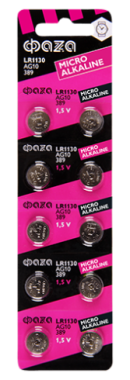 Марганцево-цинковые часовые элементы питания AG10 ФАZА LR 1130 BL-10