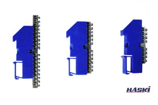 Шина "N" нулевая 6х9мм 18/1 (18  гр./креп. по центру)+изолятор на DIN рейку синий HASKI