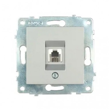 РОЗЕТКА ПОД ТЕЛЕФОН RJ11 (СЕРЕБРИСТЫЙ ЦВЕТ) М + К