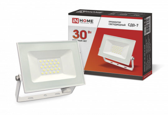 Прожектор светодиодный СДО-7 30Вт 230В 6500К IP65 белый IN HOME