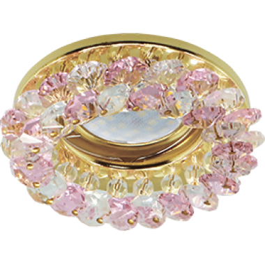 Светильник встраиваемый Ecola MR16 CD4141 GU5.3 круглый с хрусталиками прозрачный и розовый/золото 50x90 (кd74) /FF1618EFY/