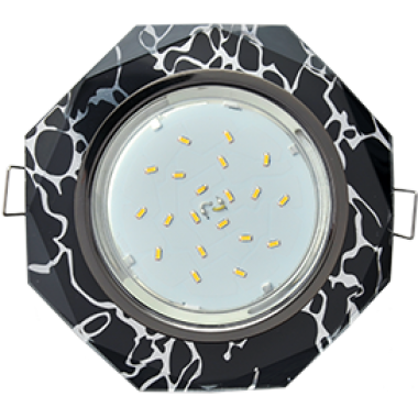 Светильник встраиваемый Ecola GX53 H4 5312 Glass Стекло 8-угольник с прямыми гранями черный хром-хром на черном 38x133 (к+) /FB538AECH/