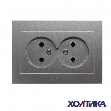 РОЗЕТКА ДВОЙНАЯ БЕЗ ЗАЗЕМЛЕНИЯ (СЕРЕБРИСТЫЙ ЦВЕТ) GRANO