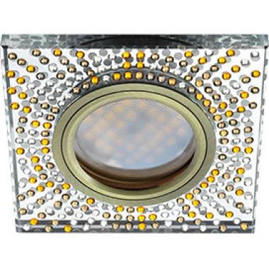 Светильник встраиваемый Ecola MR16 DL1658 GU5.3 Glass Стекло Квадрат с прозр.-янтарной мозаикой/фон зерк../центр.часть черненая бронза 25x95x95 /FQ16SGECB/