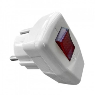 Вилка Ecola base Вилка угловая с выключателем Белая с заземлением 16А 250V /AEPL4WEAY/