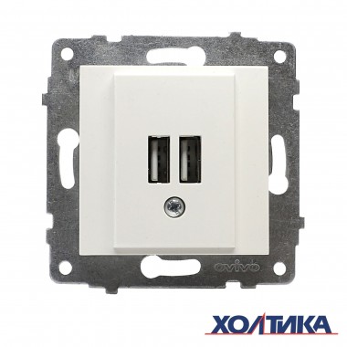 РОЗЕТКА USB ДВОЙНАЯ С ЗАРЯДКОЙ (КРЕМОВЫЙ ЦВЕТ) М + К