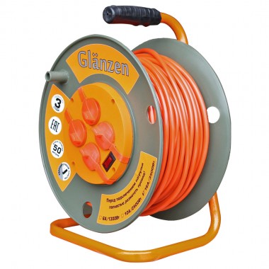 Удлинитель силовой на катушке GLANZEN 4 гн. ПВС 3х1,5 IP44