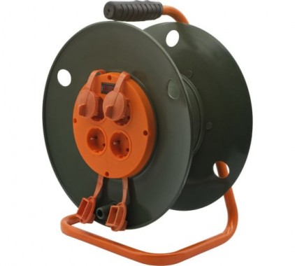 Катушка без провода GLANZEN 4 штепс. гнезда с заземлением c резиновыми заглушками Ф300мм