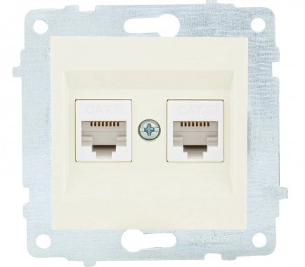 Розетка компьютерная двойная RJ45 (CAT6) (кремовый цвет) М + К