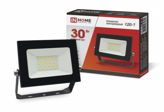 4690612034621 Прожектор светодиодный СДО-7 30Вт 230В 6500К IP65 черный IN HOME