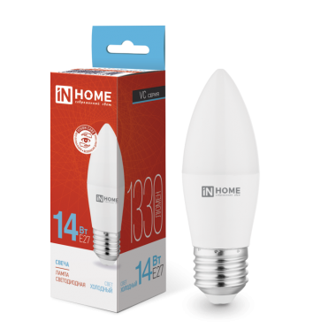 Лампа светодиодная LED-СВЕЧА-VC 14Вт 230В E27 6500K 1330Лм IN HOME