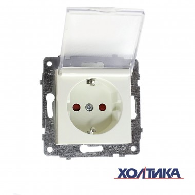 Розетка с заземлением, со шторками, с крышкой (цвет белый) М + К