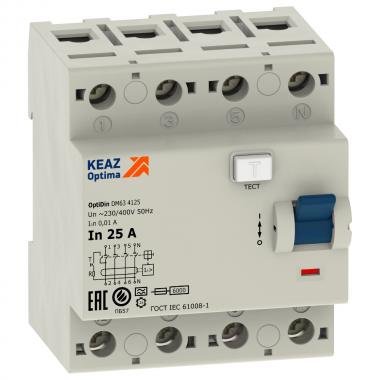ВДТ без защиты от сверхтоков OptiDin DМ63-4425-AС-УХЛ4 (4P, 25, 300mA)