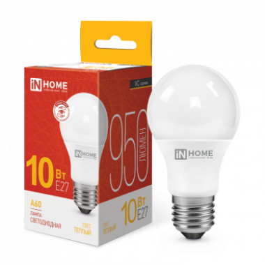 Лампа светодиодная LED-A60-VC 10Вт 230В Е27 3000К 950Лм IN HOME