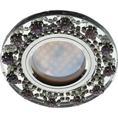 Светильник встраиваемый Ecola MR16 DL1660 GU5.3 Glass Стекло Круг с  прозр.и аметист. стразами Корона (оправа хром)/фон зерк./центр.часть хром 28x93 /FP16RNECB/